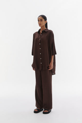 Lounge Linen Longline Shirt, Chocolate