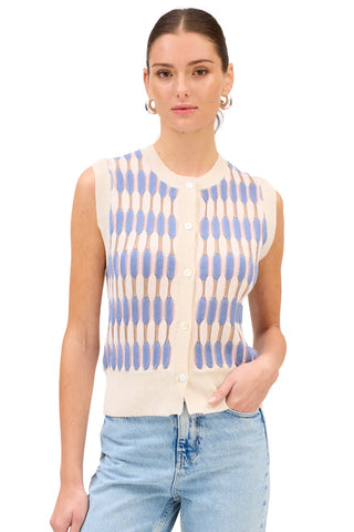 Rose Vest, Ivory/Blue