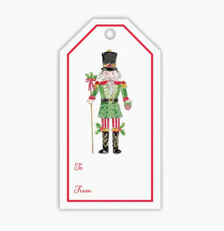 Gift Tag-Handpainted Poinsettia Nutcracker Red and Green