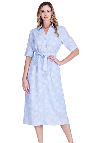 Split Collar Maxi Shirtdress, Soft Blue