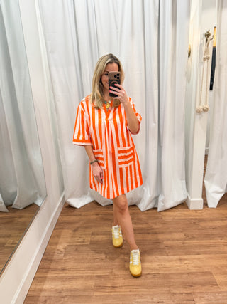 Capri Mini Dress, Orange and White