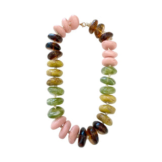 Delray Chunky Beaded Necklace - Blush/Green Mix