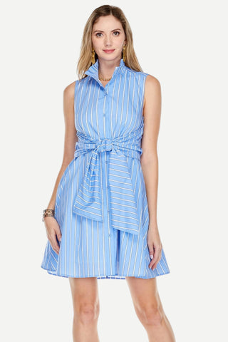 Back Wrap Dress in Blue Stripe
