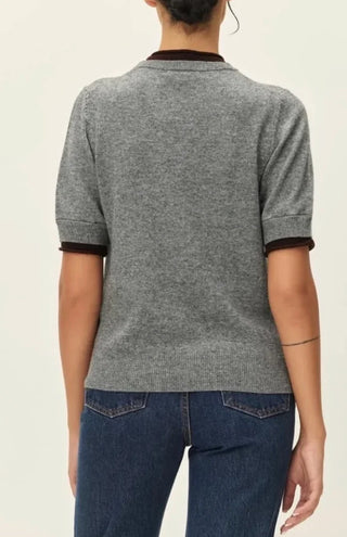 Sloane Contrast Crew Neck Sweater , Grey Brown