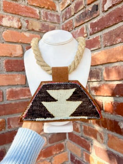 Kilim Pendant Necklace, Natural Rope