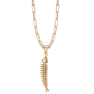 Fishbone Pendant Necklace, Gold