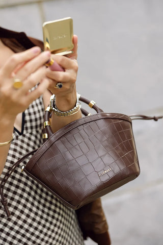 Mini Tote, Espresso Croc