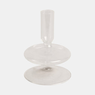 Glass Taper Candle Holder Wide Stable Base - Clear, 5 in.