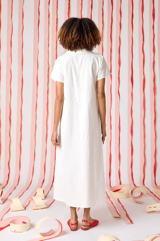Franny Dress, Ivory W/ Embroidery
