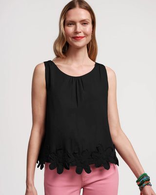 Zennia Flower Hem Tank Solid Poplin Cotton Poplin in Black