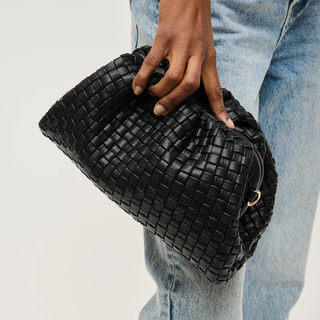 Tate Woven Frame Clutch in Black