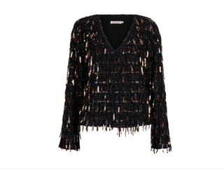 Sequin Top with Fringe, Black