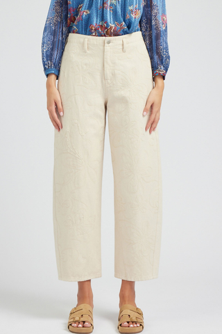 Embroidered Barrel Leg Pant, Natural