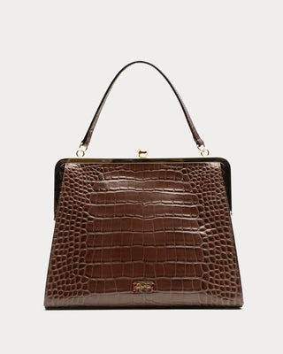 Jackie Frame Bag Croc Emboss Leather Chocolate