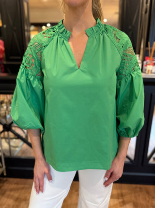 Trimmed Peasant Top, Green