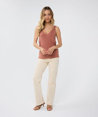 Mocha Ribbed V-Neck Tank