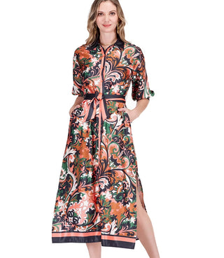 Maxi Shirt Dress, Autumn Scroll