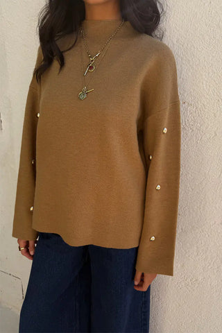 Tan Stud Evie Knit Jumper, Tan