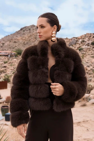 Elevated Evenings Faux Fur Jacket, Brown