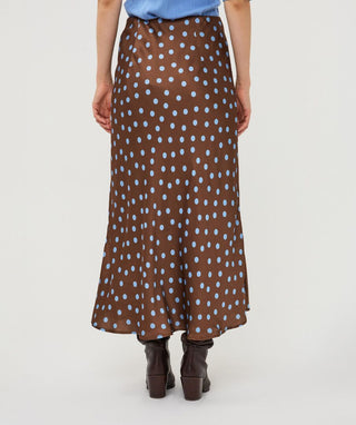 Polka Dot Silk Skirt, Brown and Blue