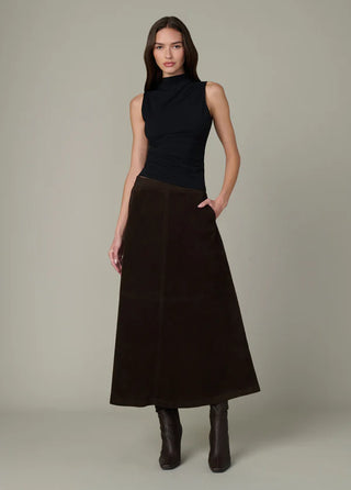 The Tavi Vegan Suede Skirt, Dark Chocolate
