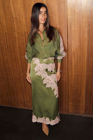 Lily Satin Skirt, Olive & Pink