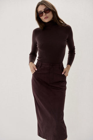 Suede Midi Skirt, Plum