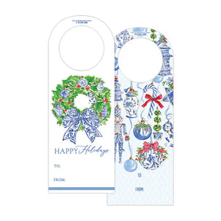 Die-Cut Wine Tag-Handpainted Happy Holidays Wreath