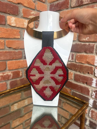 Red and Brown Leather on Gold Choker