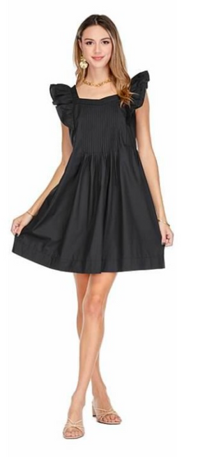 Pin Tuck Ruffles Dress in Black