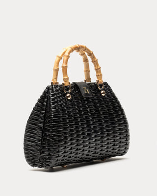 Rooster Wicker Basket Bag - Black