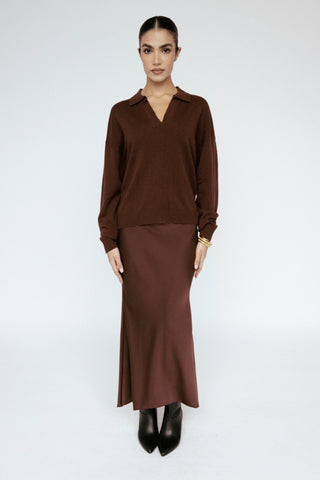 Satin Bias Skirt, Mahogany