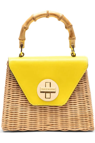 Mini Midge Basket Wicker W/ Leather  - Yellow/Natural
