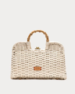 Buzzy Basket Wicker W/ Bamboo Handle   - Off White