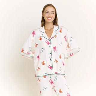 All American Long PJ Set in Marshmallow Bows