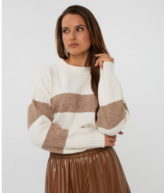 Striped Melange Sweater in Off White