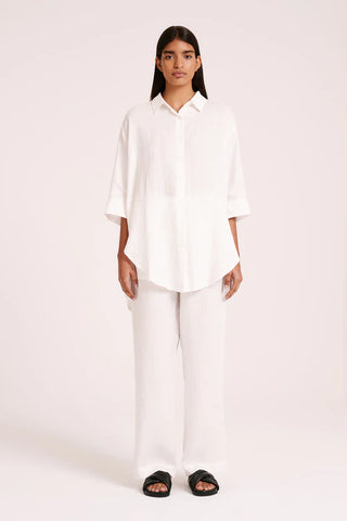 Lounge Linen Longline Shirt, White