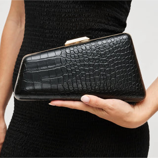 Irene - Croco Asymmetrical Evening Bag, Black